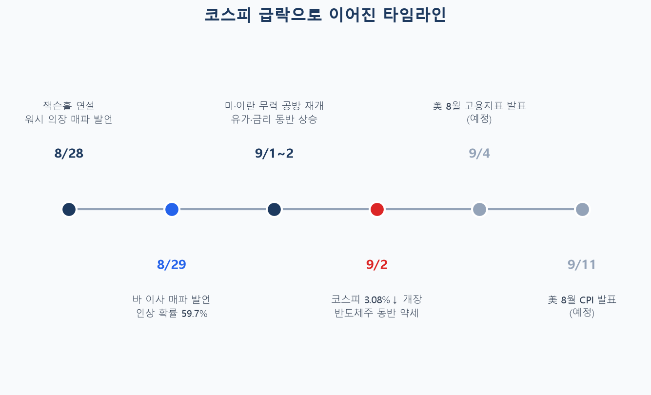 코스피 급락으로 이어진 타임라인 인포그래픽